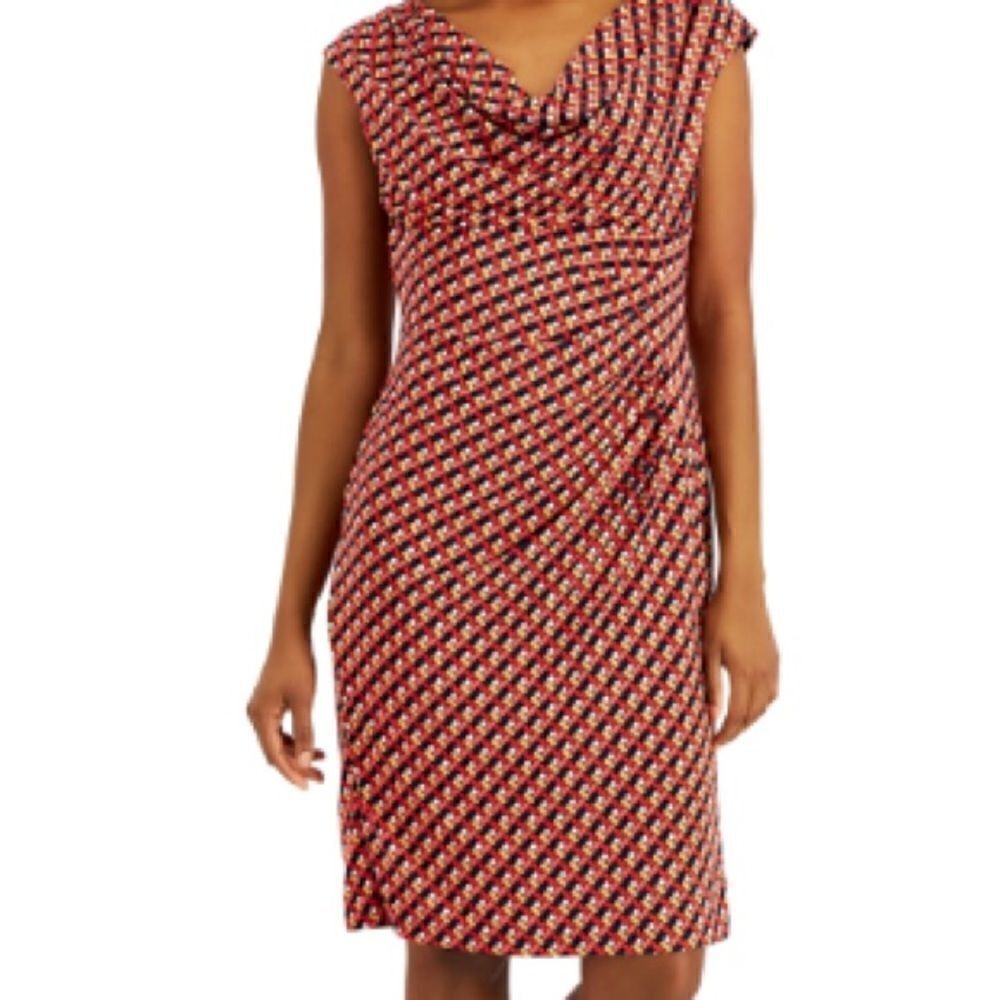 NWT Anne Klein Dress Women's Size Medium Poppy/Tangelo Combo Cowlneck Sleeveless